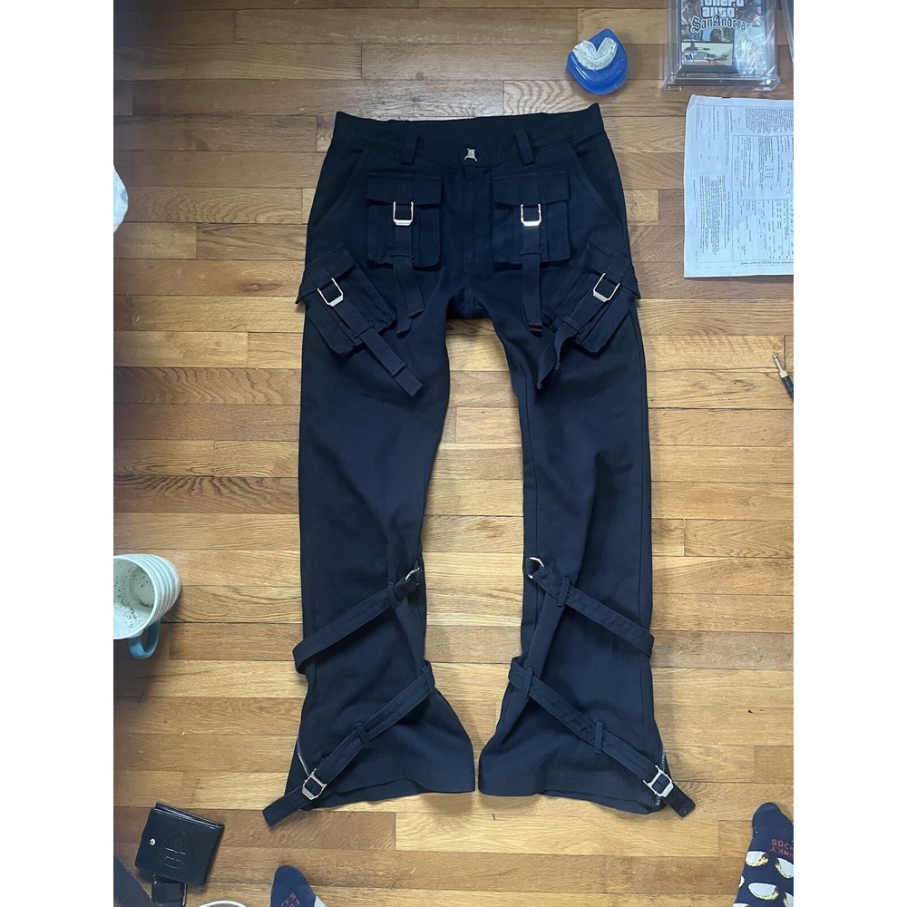 Dacha Fisherman Japanese Style Flare Cargo Denim Jeans Pants Size 34